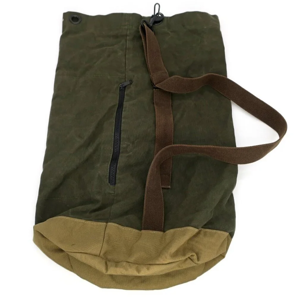TM1985 Brooklyn Green/Tan Top Load Over Shoulder Duffle Military Bag Made In USA